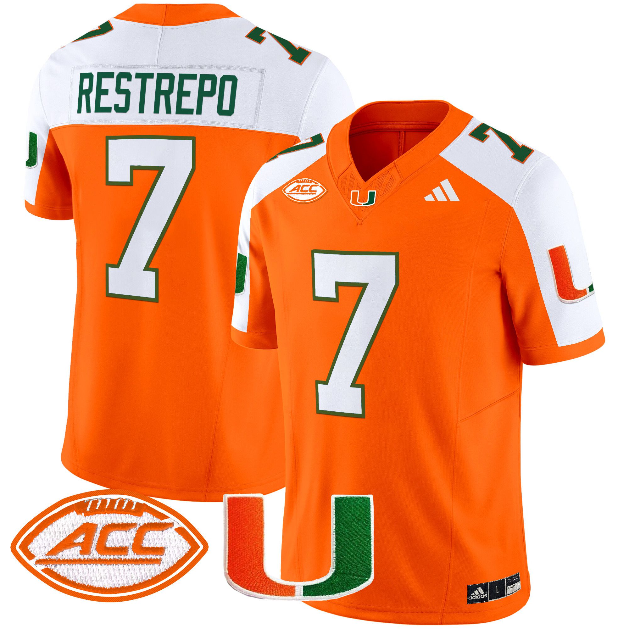 Men Miami Hurricanes #7 Restrepo Orange 2024 Vapor Limited NCAA Jersey->ncaa teams->NCAA Jersey